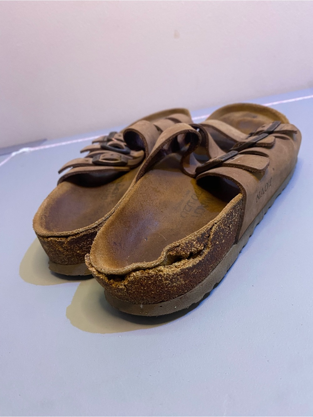 Naot Austin Brown Suede Leather Sandals Three Strap Flat Slip On Size US 7.5-8 - Picture 7 of 11